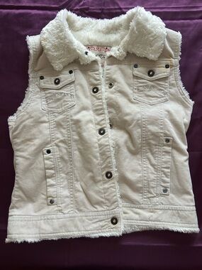 Vintage Limited Too Cream Sherpa-Lined Denim Vest